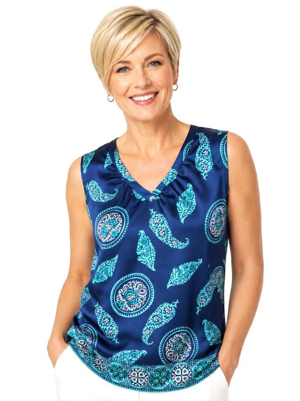 Jones New York Blue Paisley V-Neck Sleeveless Top NWT